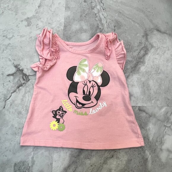 Disney Jr Top Girls Size 3T Pink Ruffle Sleeve Minnie‎ Mouse Tee Shirt - Picture 1 of 4